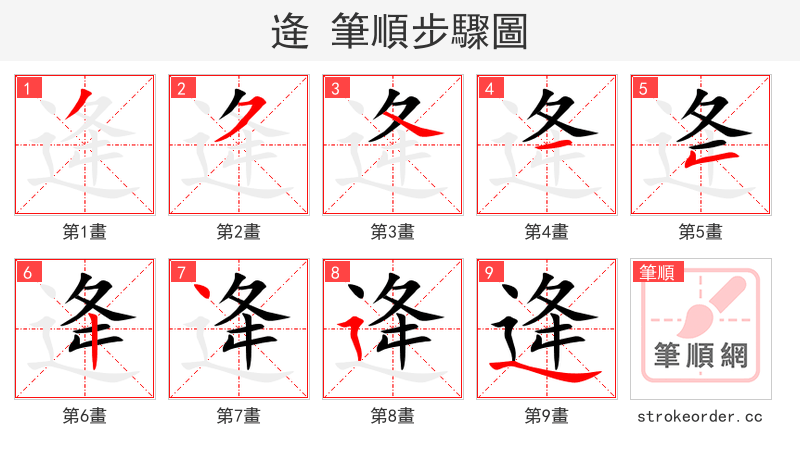 逄 的笔顺分步演示（一笔一画写字）