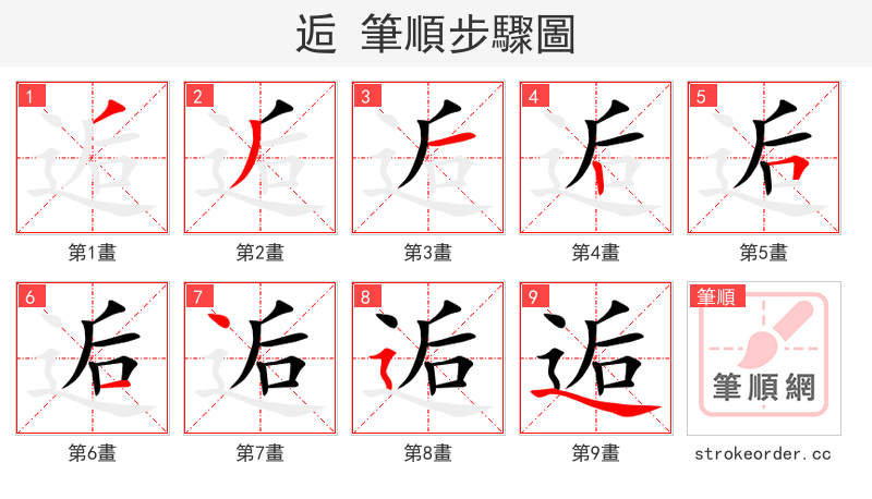 stroke order steps of 逅