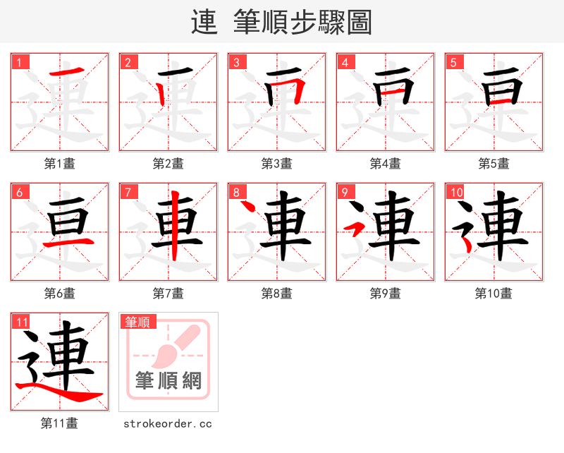 連 的笔顺分步演示（一笔一画写字）