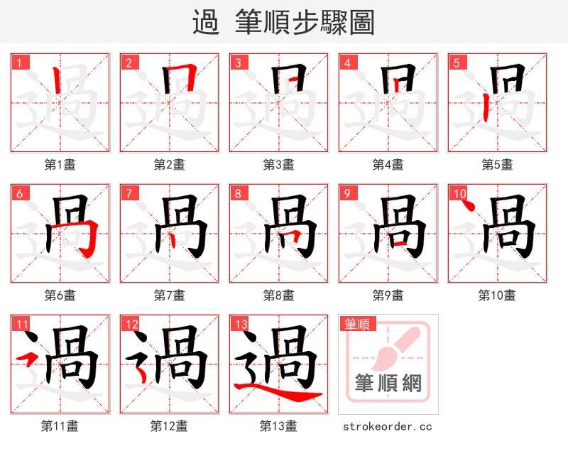 過 的笔顺分步演示（一笔一画写字）