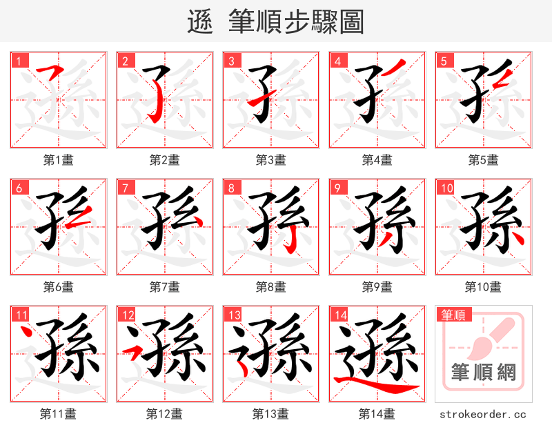 遜 的笔顺分步演示（一笔一画写字）