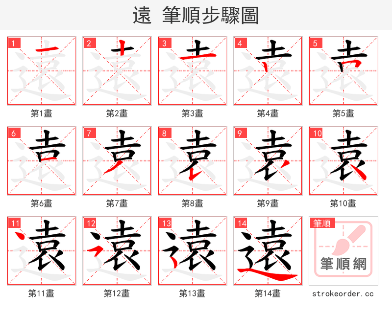 遠 的笔顺分步演示（一笔一画写字）