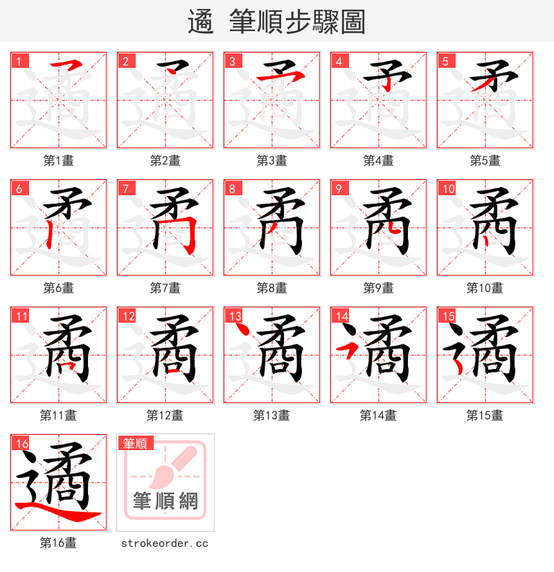 遹 的笔顺分步演示（一笔一画写字）
