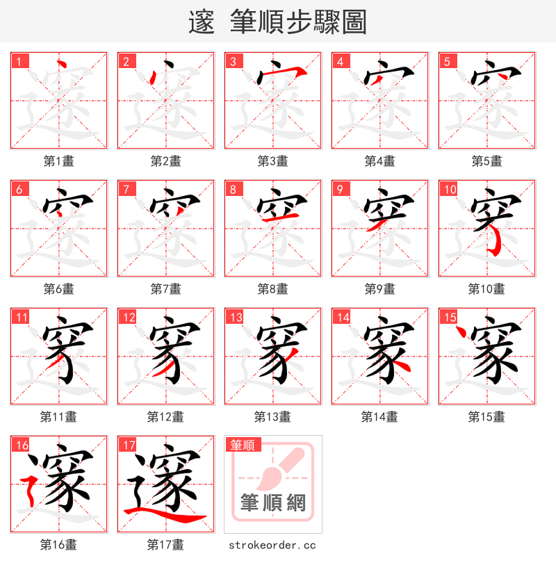 邃 的笔顺分步演示（一笔一画写字）