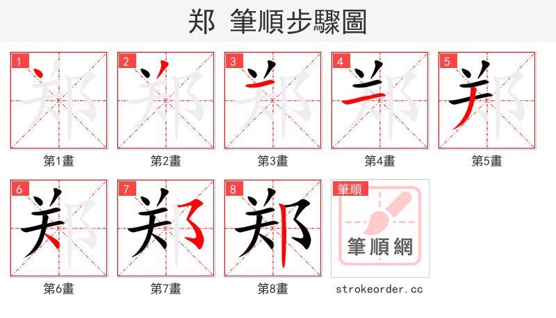 郑 的笔顺分步演示（一笔一画写字）