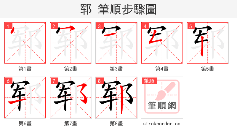郓 的笔顺分步演示（一笔一画写字）