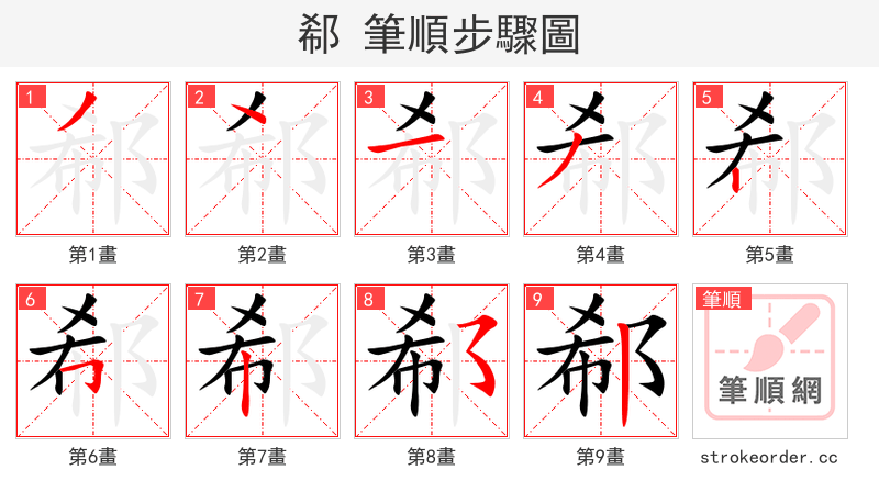 郗 的笔顺分步演示（一笔一画写字）