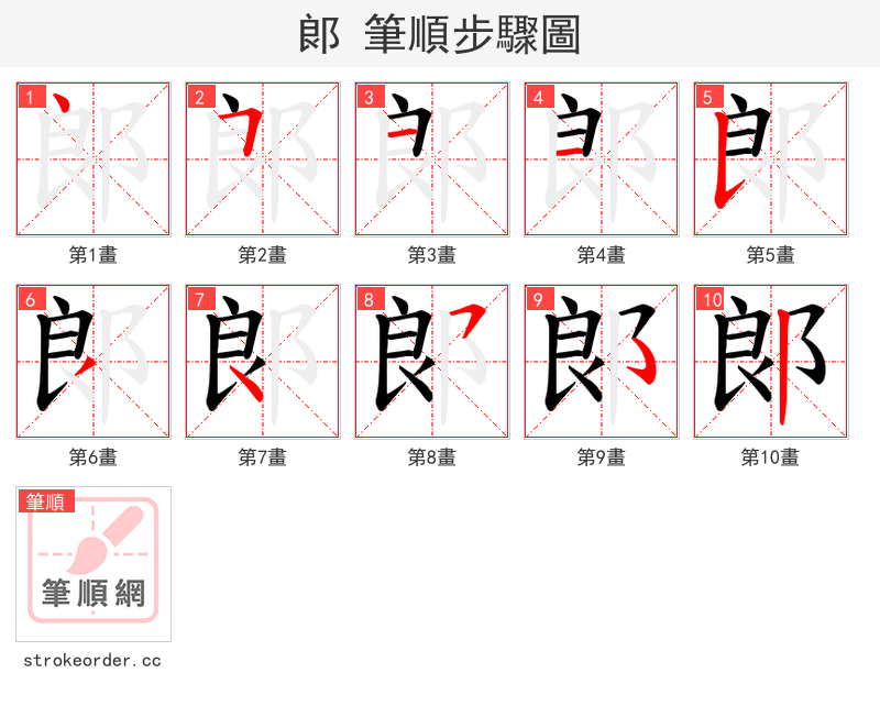 郞 的笔顺分步演示（一笔一画写字）