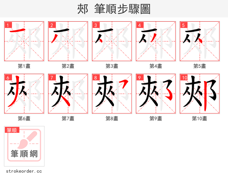 郟 的笔顺分步演示（一笔一画写字）