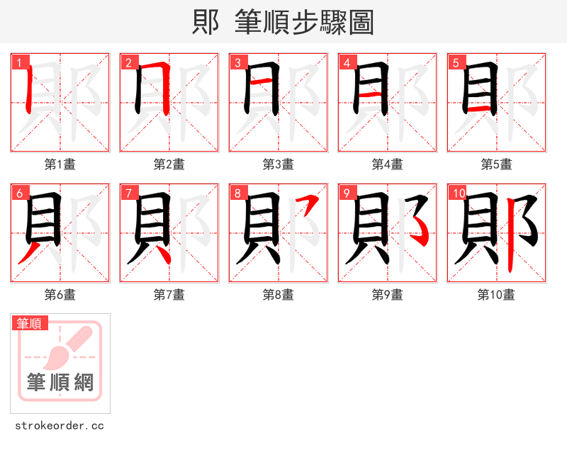 郥 的笔顺分步演示（一笔一画写字）