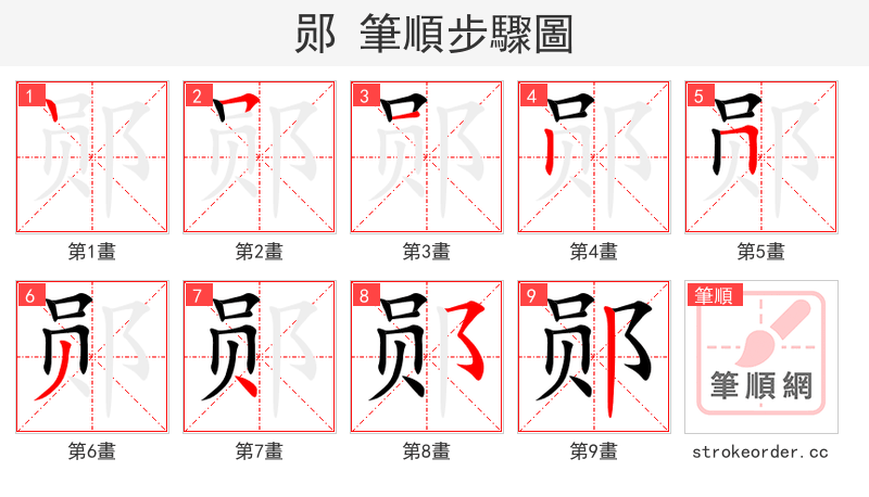 郧 的笔顺分步演示（一笔一画写字）