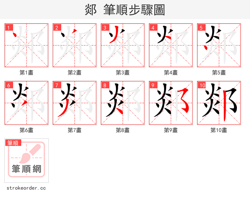 郯 的笔顺分步演示（一笔一画写字）