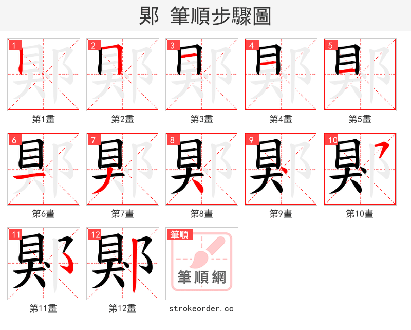 郹 的笔顺分步演示（一笔一画写字）
