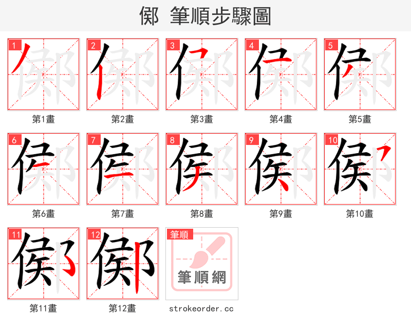 鄇 的笔顺分步演示（一笔一画写字）
