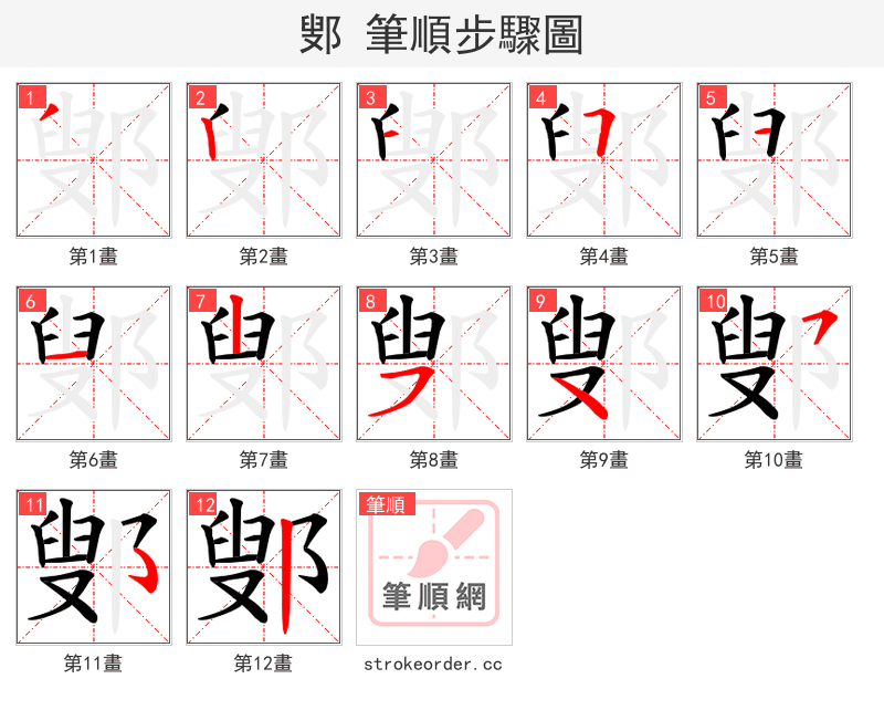鄋 的笔顺分步演示（一笔一画写字）