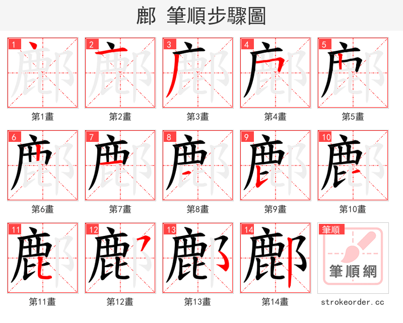 鄜 的笔顺分步演示（一笔一画写字）
