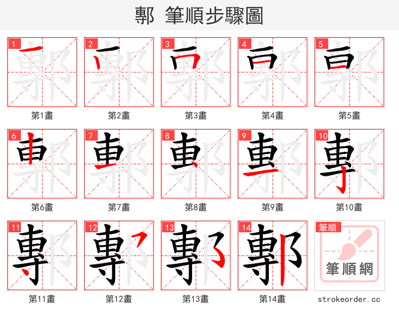 鄟 的笔顺分步演示（一笔一画写字）