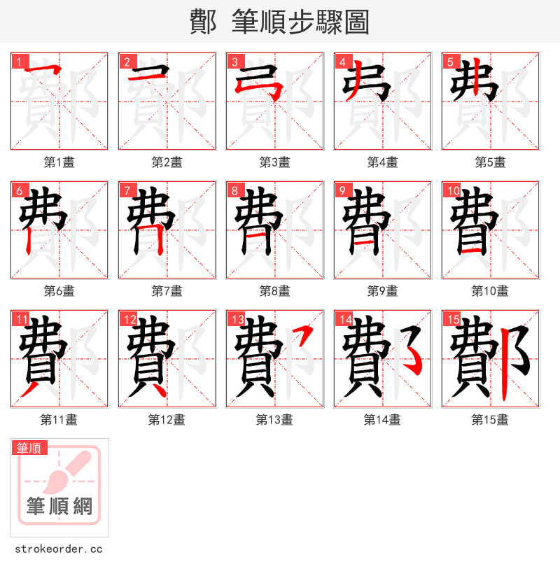 鄪 的笔顺分步演示（一笔一画写字）