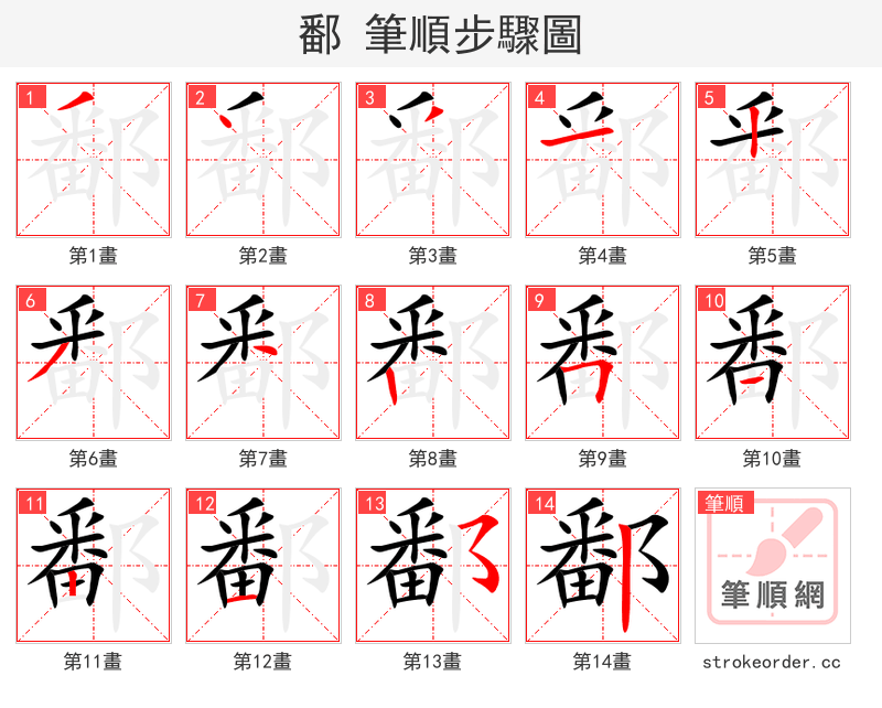 鄱 的笔顺分步演示（一笔一画写字）