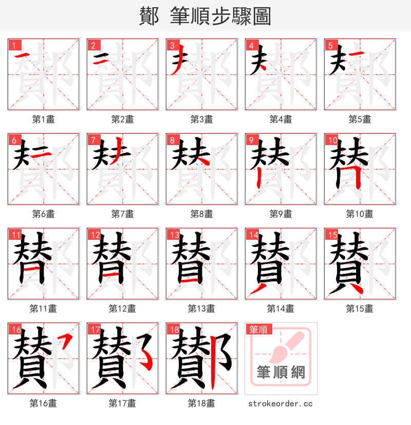 鄼 的笔顺分步演示（一笔一画写字）