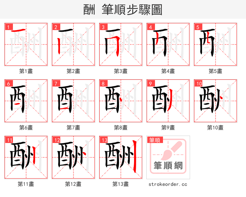 stroke order steps of 酬