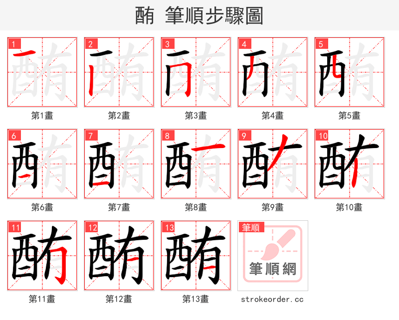 酭 的笔顺分步演示（一笔一画写字）