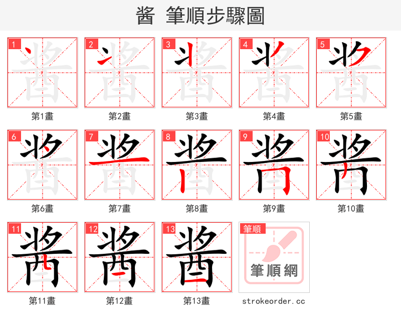 stroke order steps of 酱