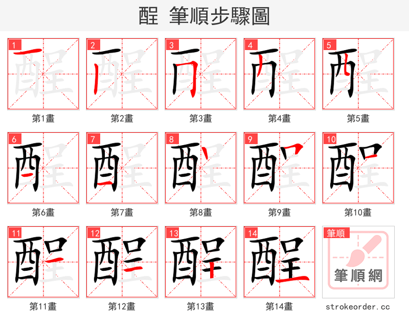 酲 的笔顺分步演示（一笔一画写字）