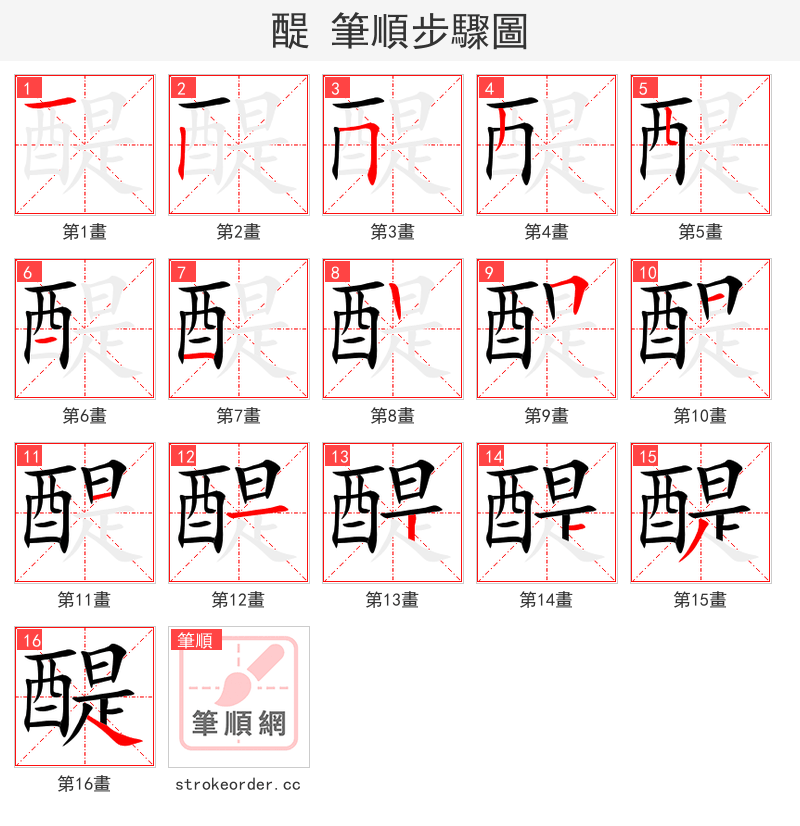醍 的笔顺分步演示（一笔一画写字）