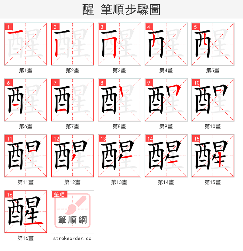 醒 的笔顺分步演示（一笔一画写字）
