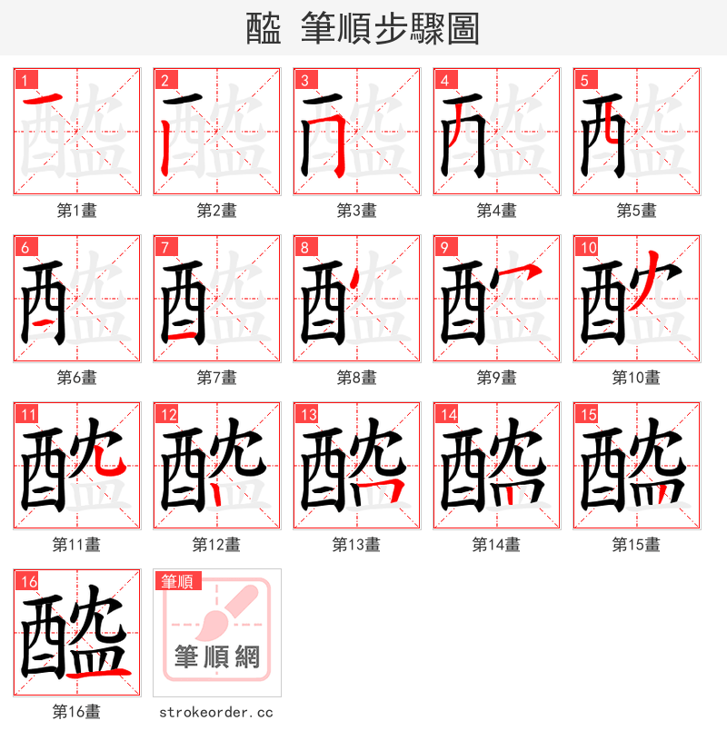 醓 的笔顺分步演示（一笔一画写字）