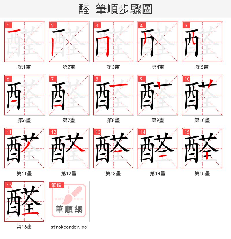 醛 的笔顺分步演示（一笔一画写字）