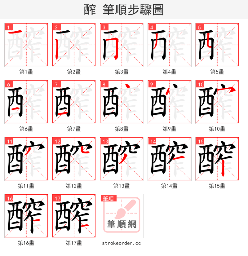 醡 的笔顺分步演示（一笔一画写字）