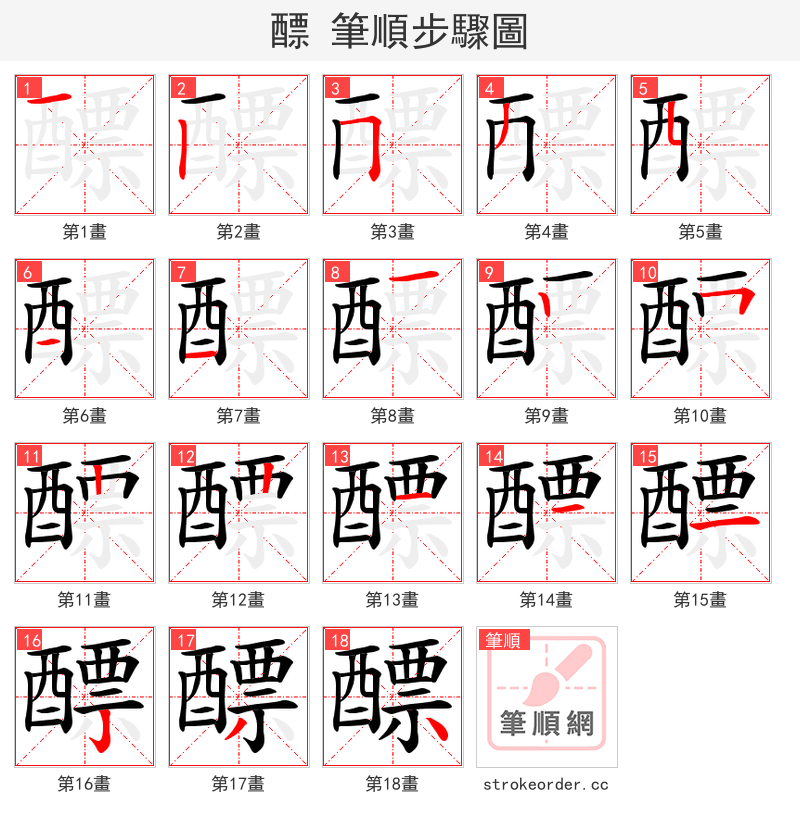醥 的笔顺分步演示（一笔一画写字）