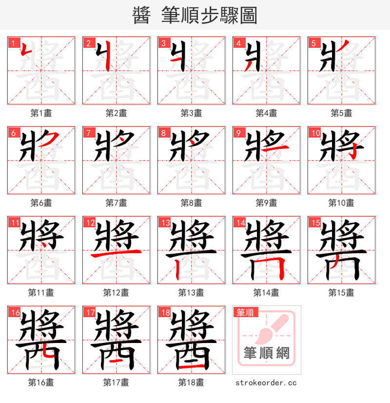 醬 的笔顺分步演示（一笔一画写字）