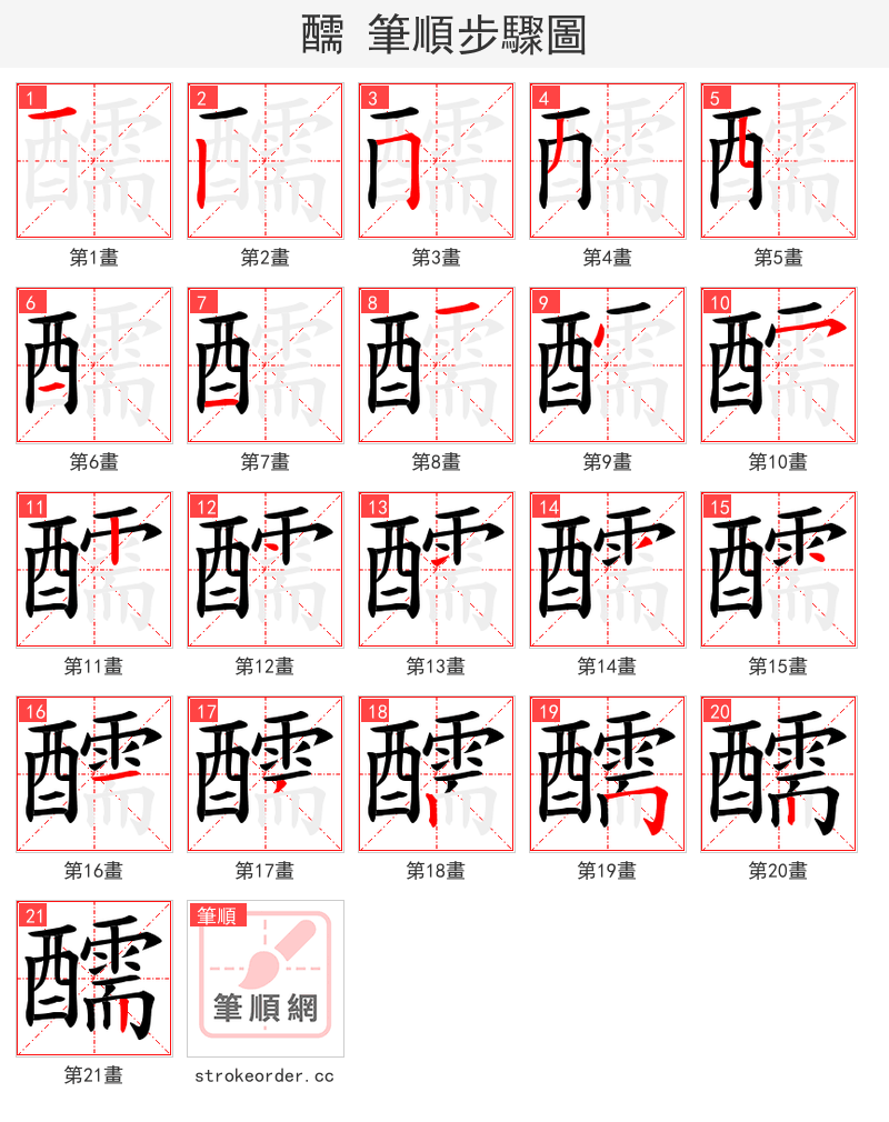 醹 的笔顺分步演示（一笔一画写字）