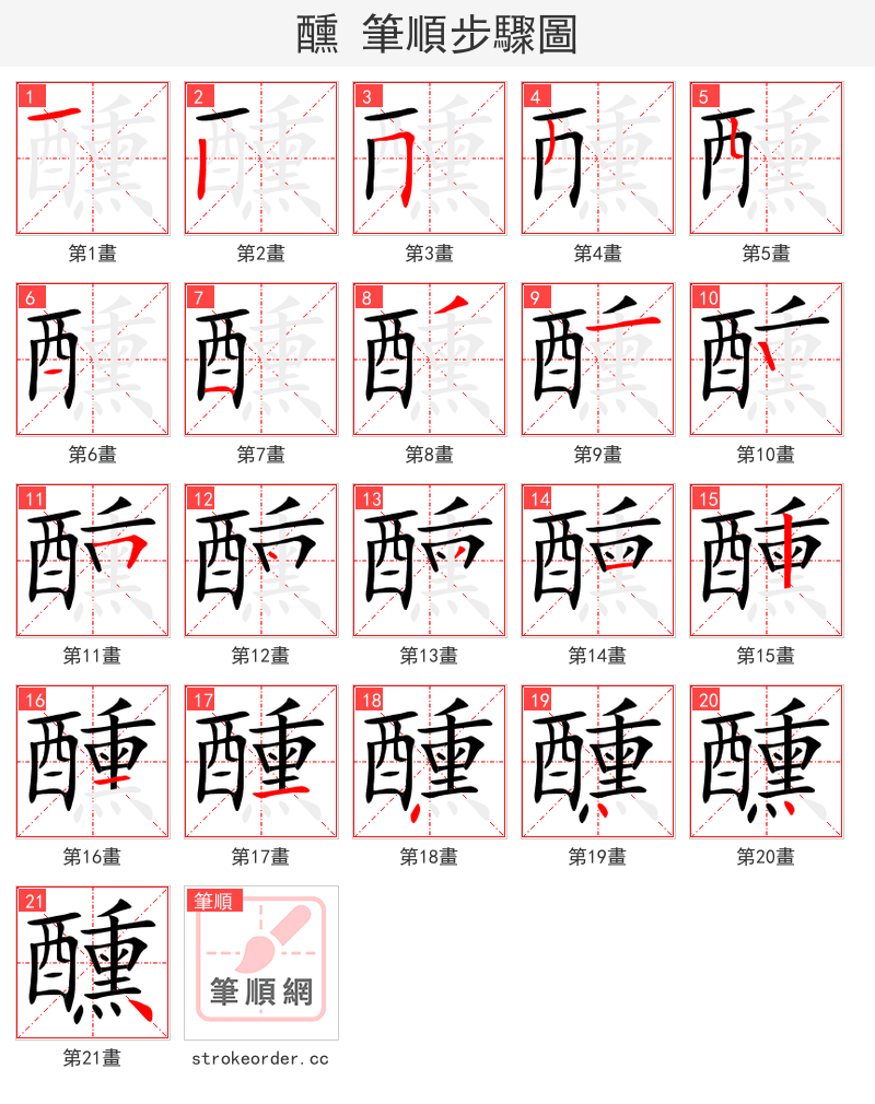 醺 的笔顺分步演示（一笔一画写字）