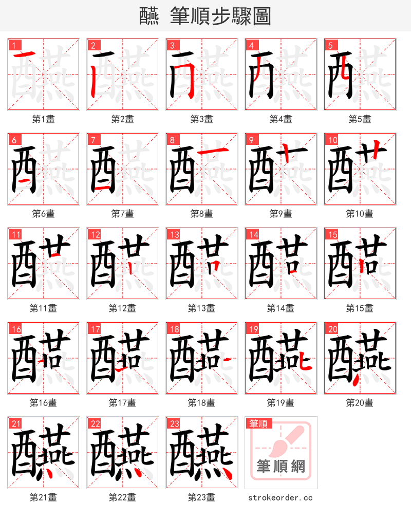 醼 的笔顺分步演示（一笔一画写字）