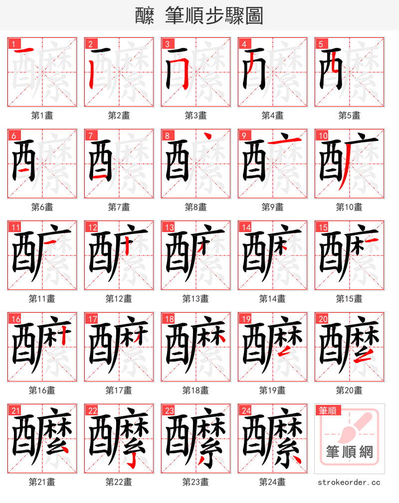 醿 的笔顺分步演示（一笔一画写字）