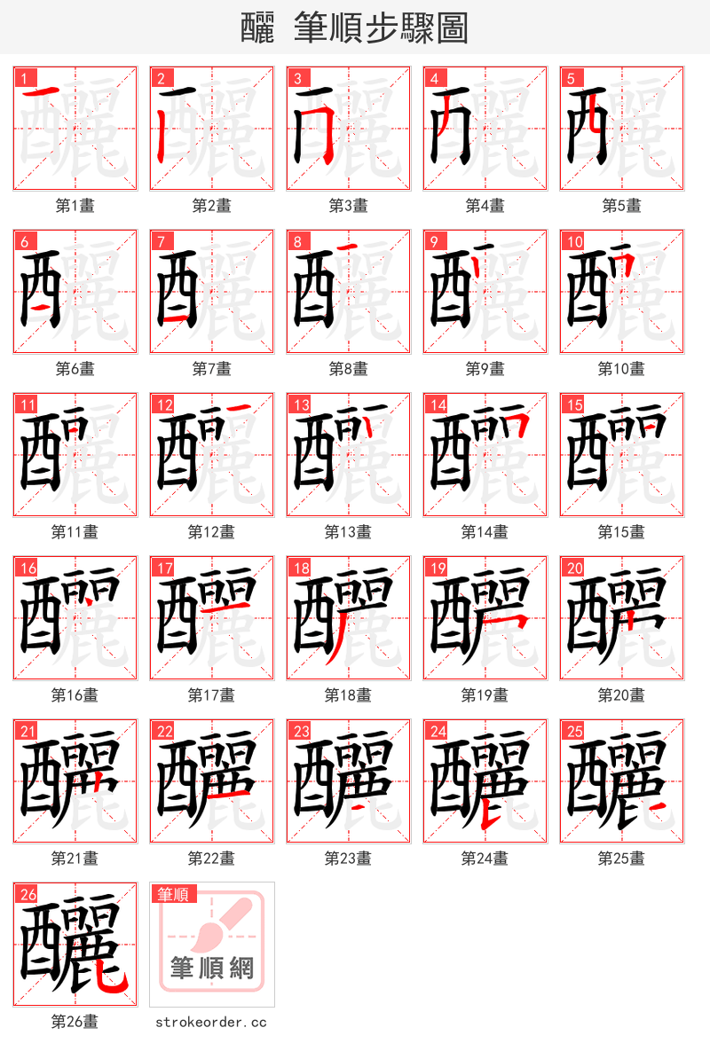 釃 的笔顺分步演示（一笔一画写字）