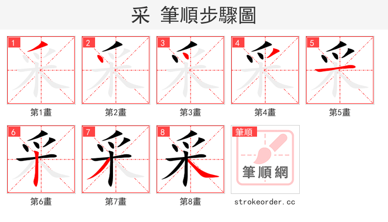采 的笔顺分步演示（一笔一画写字）