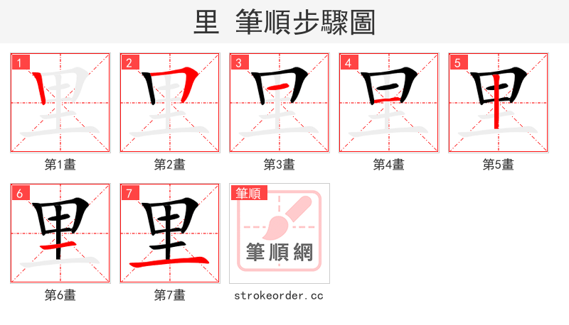 里 的笔顺分步演示（一笔一画写字）