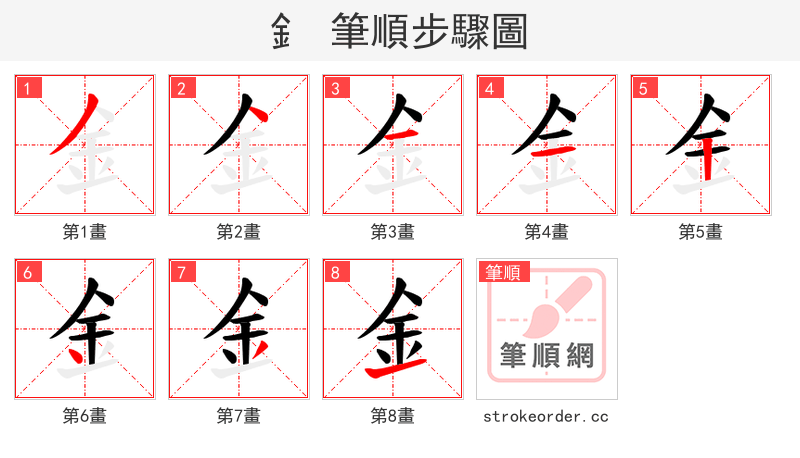釒 的笔顺分步演示（一笔一画写字）