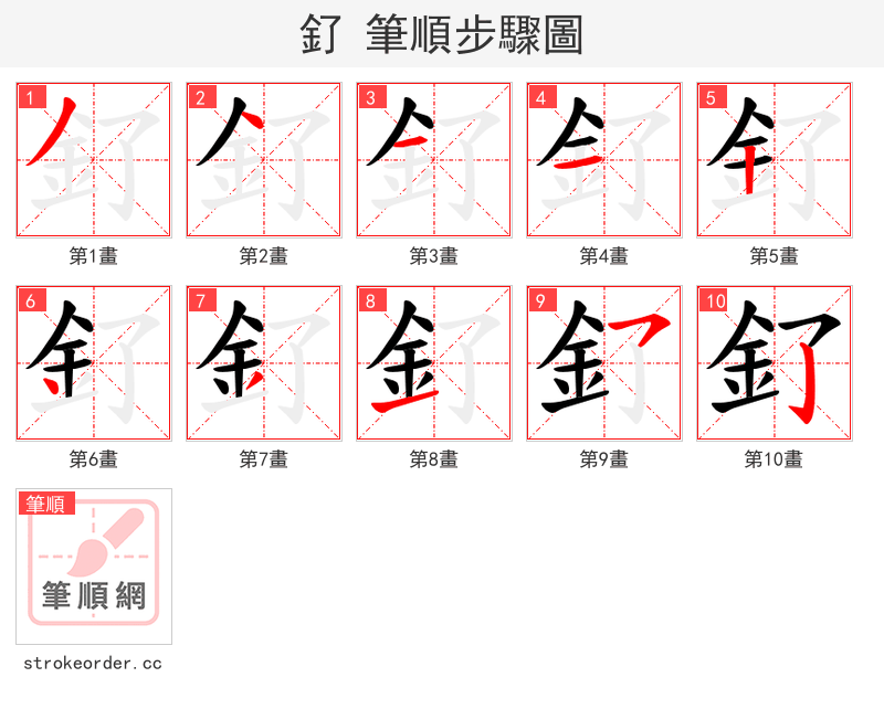 釕 的笔顺分步演示（一笔一画写字）