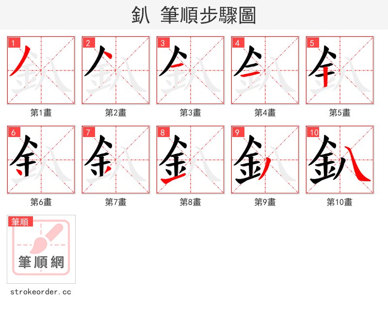 釟 的笔顺分步演示（一笔一画写字）