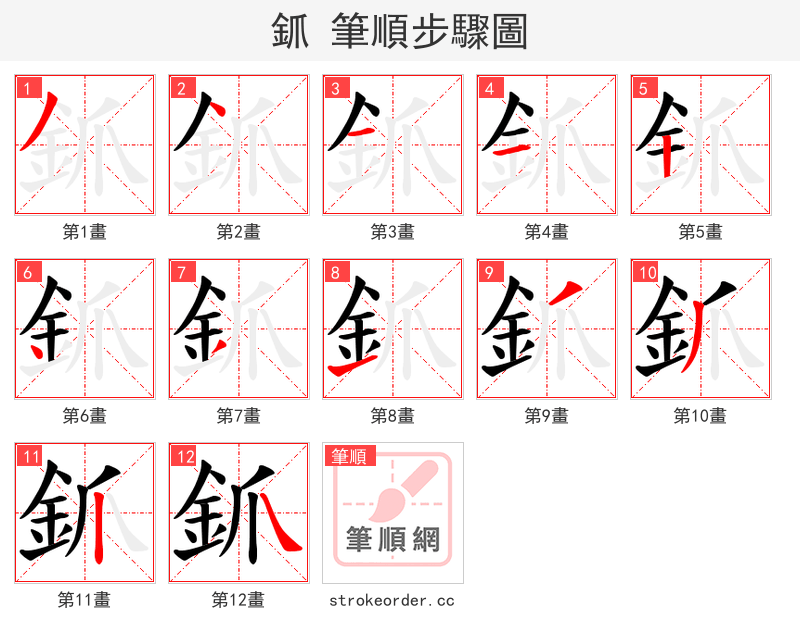 釽 的笔顺分步演示（一笔一画写字）