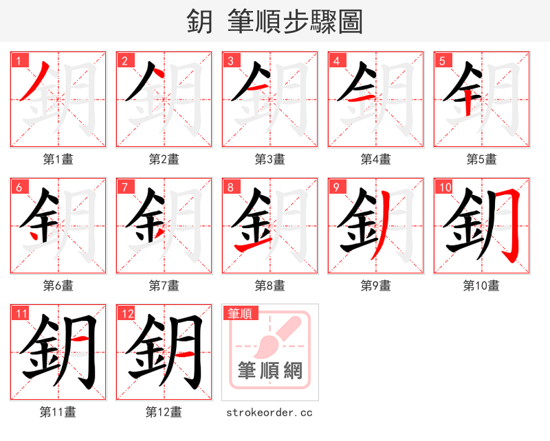 鈅 的笔顺分步演示（一笔一画写字）