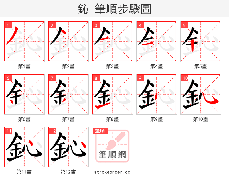 鈊 的笔顺分步演示（一笔一画写字）