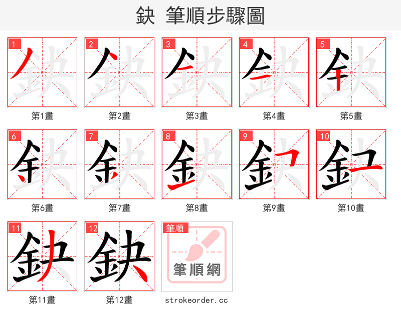 鈌 的笔顺分步演示（一笔一画写字）
