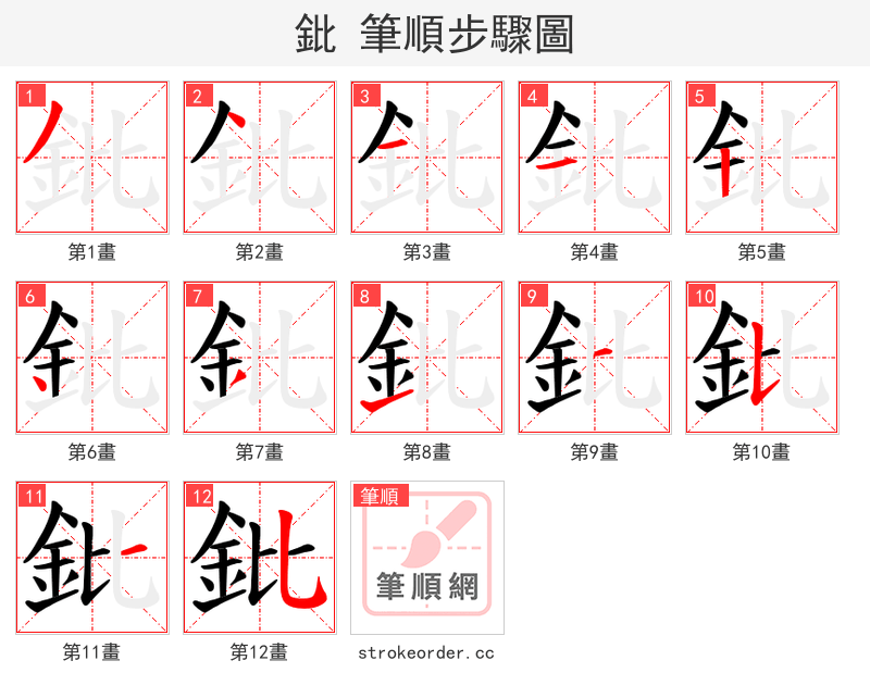 鈚 的笔顺分步演示（一笔一画写字）